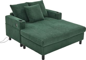 STILVORA Sill&oacute;n Relax Extragrande Con Led Multicolor, Usb Y Portavasos, Respaldo Ergon&oacute;mico En Pana Verde Esmeralda