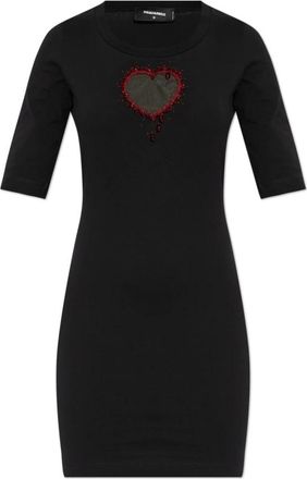 Dsquared2 Jurk met Applicaties - Dames - Korte kleedjes - Zwart - M - Katoen - Kleedjes