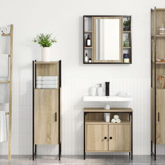 Berkfield Home 3 Piece Bathroom Furniture Set Sonoma Oak Engineered Wood in Beige