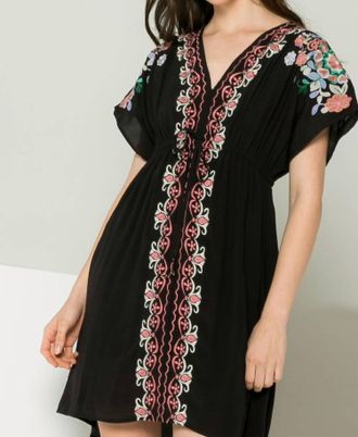 THML Clothing Embroidered Short Dress In Black