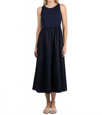 Elliott Lauren Rib Knit Woven Combo Dress In Navy