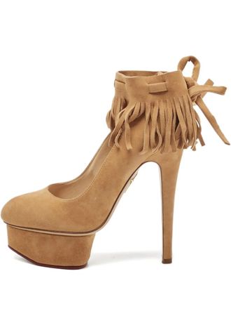 Charlotte Olympia 140mm suede heeled pumps - women - Leather/Suede/Rubber/Leather - 34 - Neutrals