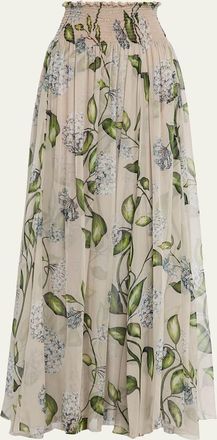 Oscar De La Renta Porcelain Flower Chiffon Maxi Skirt