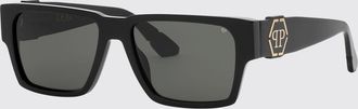 Philipp Plein Occhiali da sole a mascherina in acetato con logo Hexagon