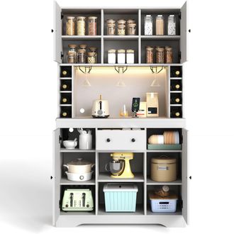 STILVORA Aparador De Cocina Con 4 Puertas, 1 Caj&oacute;n, Estantes Ajustables, Led Y Enchufes, En Mdf, Blanco, 105 &times; 40 &times; 180 Cm