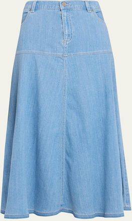 Kobi Halperin Ysabelle A-Line Cotton Denim Midi Skirt