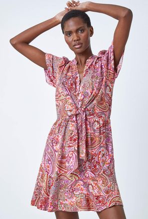Roman Paisley Print Tie Detail Skater Dress