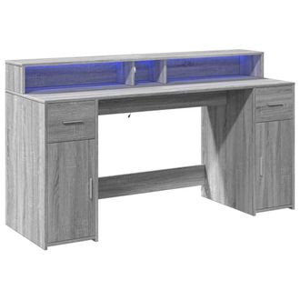Berkfield Home Soft Desk with LED Lights Grey Sonoma 160x55x91 cm Engineered Wood | Size: 160 x 55 x 91 cm