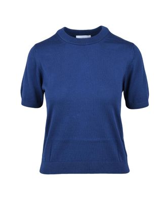 Alpha Studio Crewneck Sweater with Short Sleeves and Ribbed Trims