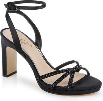 Badgley Mischka Iona Ankle Strap Sandal in Black Satin at Nordstrom, Size 9.5