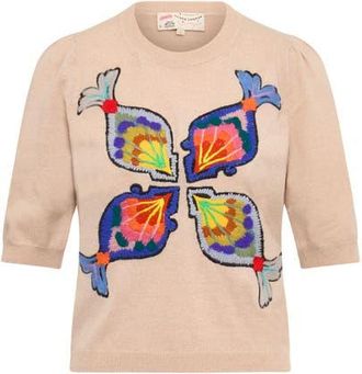 Maison Common Embroidered Half Sleeve Pullover in Sand at Nordstrom, Size Small