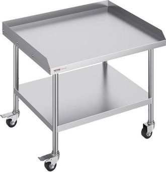 OEM Arbeitstisch Aus Edelstahl, Gewerblicher Arbeitstisch Zur Lebensmittelzubereitung Mit 4 R&auml;dern, Lenkrollen, 3-seitiger Spritzschutz, 762 X 914 X 762 M