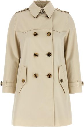 Burberry Beige Solid Shirt Collar Trench Coat