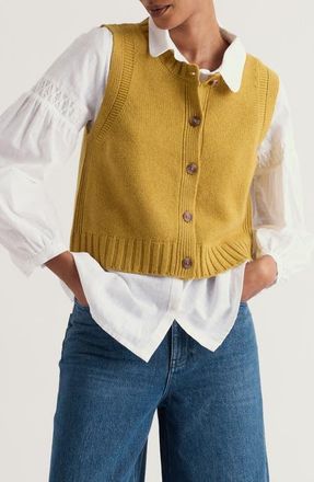Seasalt Cornwall Derwenn Merino Wool Blend Sweater Vest in Golden Pear at Nordstrom, Size 16