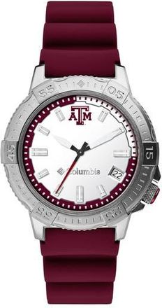Columbia Texas A&M 3-Hand Quartz Silicone Strap Watch, 45mm in Maroon at Nordstrom Rack