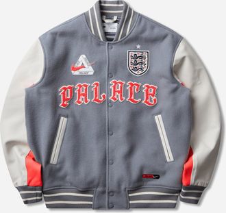 Nike England x Palace Varsity Jacket Cool Grey / White / Bright Crimson