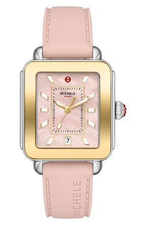 Michele Deco Sport Silicone Strap Watch, 34mm x 36mm in Pink at Nordstrom