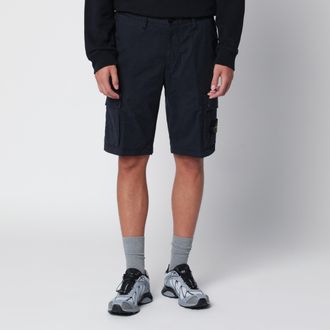 Stone Island Navy blue stretch cotton cargo shorts