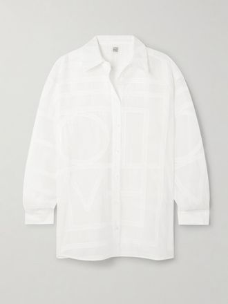 Toteme Camicia In Voile Di Misto Cotone Biologico E Seta Con Ricami - Bianco