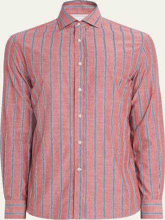 Brunello Cucinelli Mens Cotton Multi-Stripe Button-Down Shirt