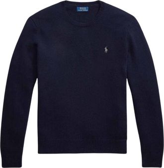 Ralph Lauren Blauwe Polo Lange Mouw Pullover Trui - Heren - Ronde hals truien - Blauw - L - Katoen - Truien & Vesten
