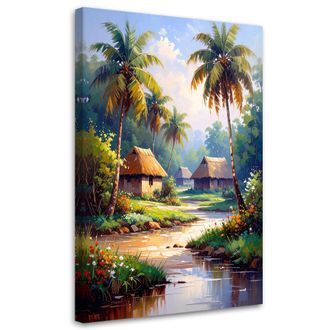 Feeby Impresi&oacute;n De Imagen Casitas Rurales En La Selva Palmeras Bosque 70x100