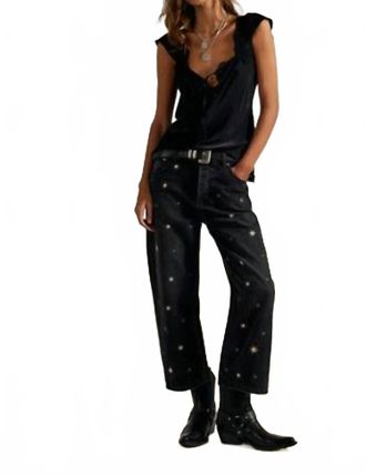 Free People Deep Trance Shine Embroidered Dropped Boyfriend Jeans In Washed Black