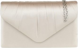 Girly HandBags Womens Satin Pleated Clutch Bag Beige