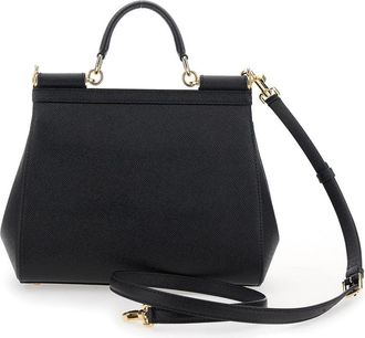 Dolce & Gabbana Womens Handbag Sicily Black Leather Cotton Handbags Hand Bags