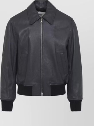 Ami ribbed cuffs leather jacket