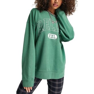 Topshop Relax Embroidered Cotton Sweatshirt in Mid Green at Nordstrom, Size X-Small