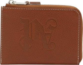 Palm Angels Monogram Leren Kaarthouder met Ritssluiting (Bruin)
