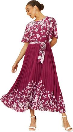 Yumi Short Sleeve Pleated Midi Dress in Burgundy at Nordstrom, Size 10