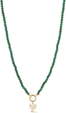 Ember Fine Jewelry 14K Yellow Gold Menorah Charm Beaded Necklace in Gold/Green at Nordstrom Rack