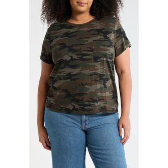 Sanctuary Cotton Blend Pocket T-Shirt in Mother Nature Camo Green at Nordstrom Rack, Size 1 X