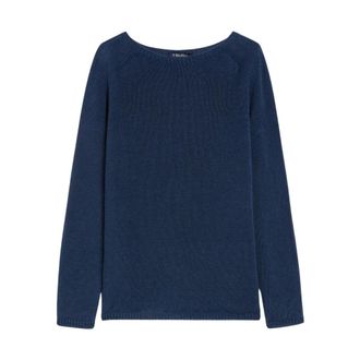 Max Mara Linnen Jersey met Lange Mouwen - Dames - Ronde hals truien - Blauw - L - Linnen - Truien & Vesten