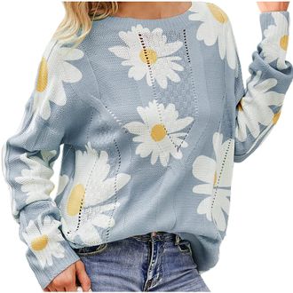 Generic Daisy Jumpers for Women UK Casual Long Sleeve Tops Women Crewneck Hollow Out Knitted Sweaters Fall Winter Comfort Pullover Lightweight Versatile Knitw