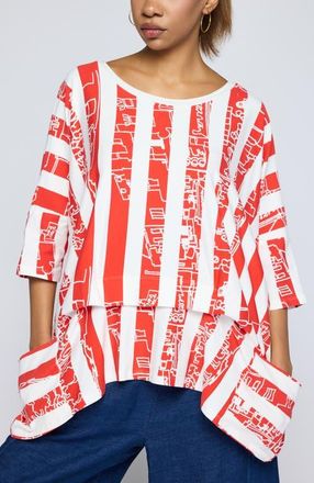 Luukaa D'Celli Emryn Striped Jersey Tunic in Vermillion at Nordstrom, Size X-Large