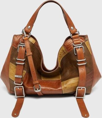 Diesel D-One-Medium top-handle bag in patchwork leather - Handbags - Unisex - Brown