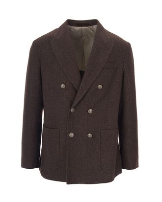Eleventy Double-Breasted Jacket with Notch Lapel and Metallic Buttons