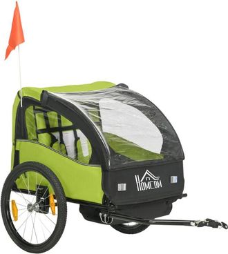HOMCOM Homcom Remolque De Bicicleta Infantil De 2 Plazas Con Cintur&oacute;n De Seguridad Espacio De Almacenamiento Y Sistema De Amortiguador 140x88x90 Cm