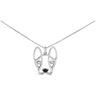 House of Brilliance Silver Diamond Accent and Black Enamel French Bullldog Pendant Necklace inch at Nordstrom