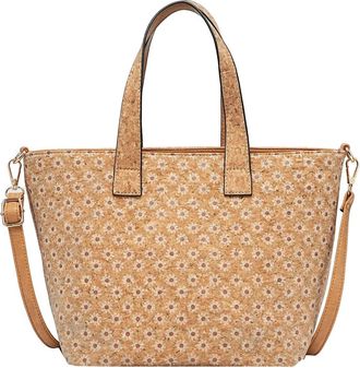 Generic Cork Print Multifunctional Tote Bag | Uni Bag with Designs, Adjustable Shoulder Strap, 36x24x15cm, Zippered Interior and Exterior Pockets (White Daisy