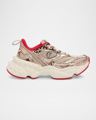 Christian Louboutin So Flo Mesh & Metallic Leather Runner Sneakers