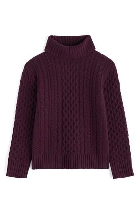 Seasalt Cornwall Pine Forest Cable Turtleneck Merino Wool Sweater in Knit Melange Dark Hellebore at Nordstrom, Size 10 Us