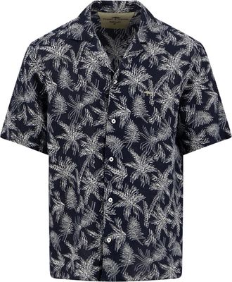 Fynch-Hatton Bladeren print overhemd donkerblauw Fynch Hatton