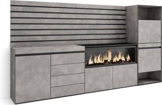 Skraut Home Skraut Home - Aparador, Con almacenamiento, 274x145x35 cm, Dormitorio, habitación, Chimenea eléctrica XXL, Cómoda, Cajonera, Zapatero, Estilo