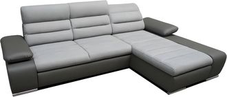 Vente-Unique Sof&aacute; cama rinconera de tela y piel sint&eacute;tica MIRABEAU - Bicolor gris claro/antracita - &Aacute;ngulo derecho