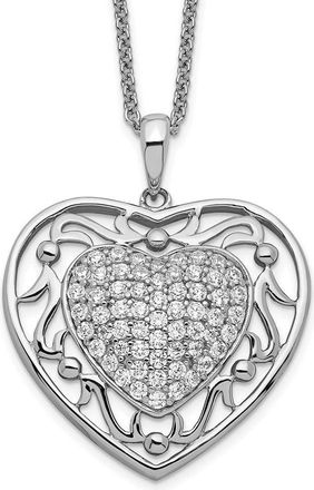 Diamond2Deal Sterling Silver Antiqued Cubic Zirconia To My Granddaughter Heart Necklace