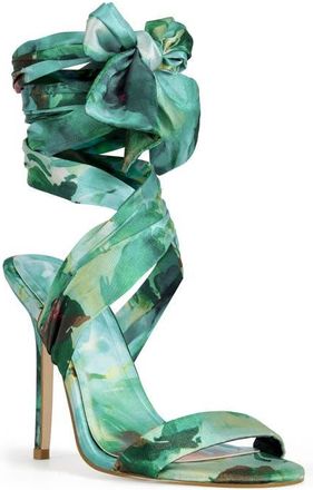 Azalea Wang Elzon Ankle Wrap Sandal in Green at Nordstrom, Size 8.5